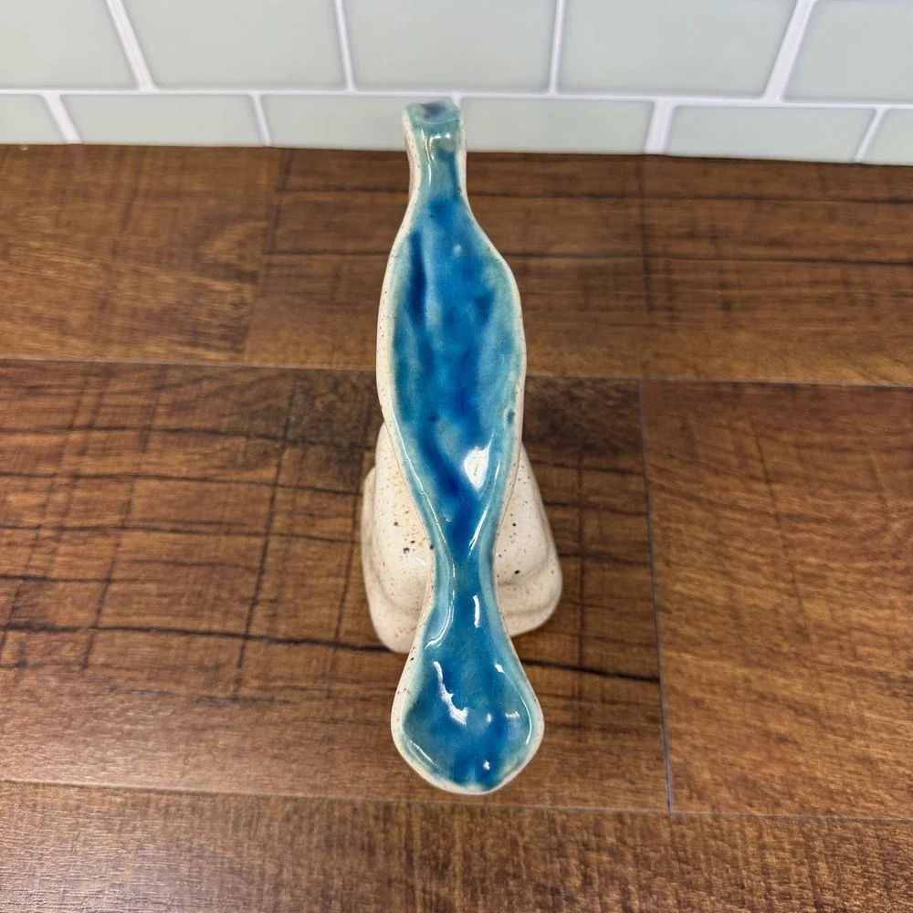 West Elm Speckled Ceramic Bird Figurine Aqua Blue Glaze Modernist Sculpture